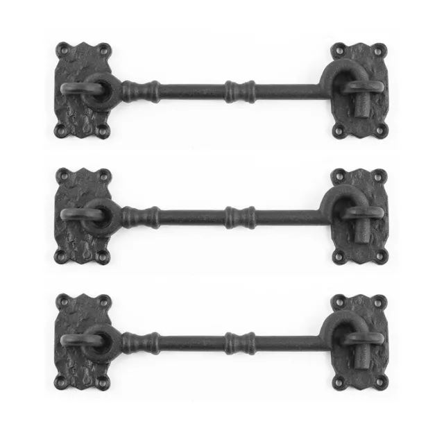 Black Cabin Hook Eye Latches 7.3" L Wrought Iron with Hardware Pack of 3
