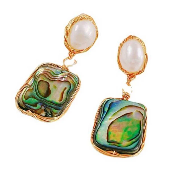 Natural Abalone shell Baroque White pearl Earrings Hook Beautiful New Year