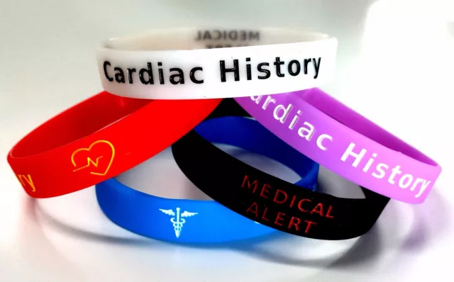 5x CARDIAC history Wristband MEDICAL AWARENESS ALERT BRACELET Glow in the Dark