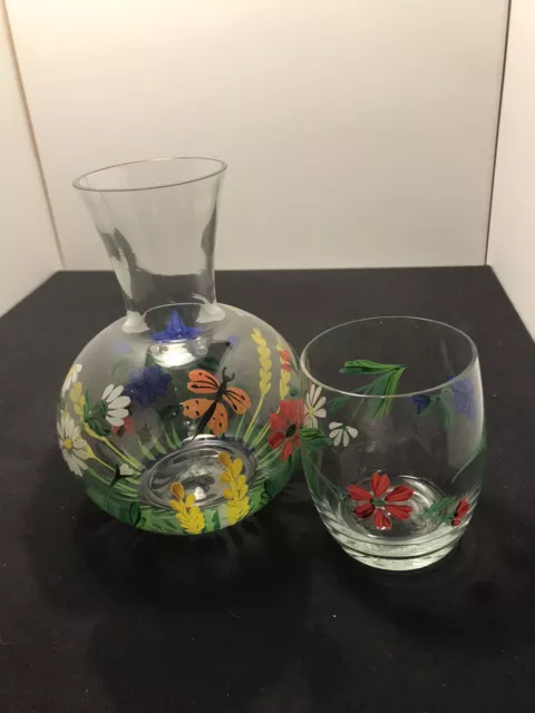 Royal Danube  Handpainted Crystal Bedside Carafe/ Cup (Tumbleup) Floral Insects