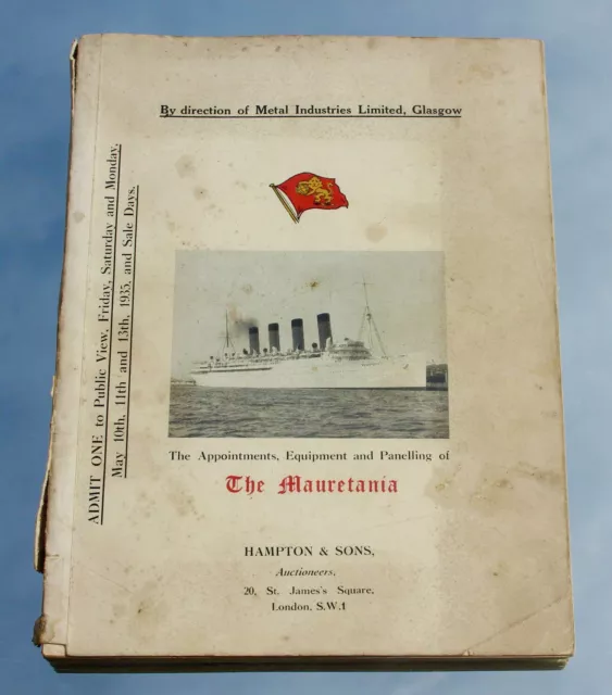Cunard Line Rms Mauretania Original Dispersal Sale Auction Catalogue 1935 Rare