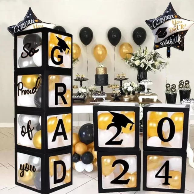 Graduation Decorations Class Of 2024 Black Balloon Box With Lettering Class Of