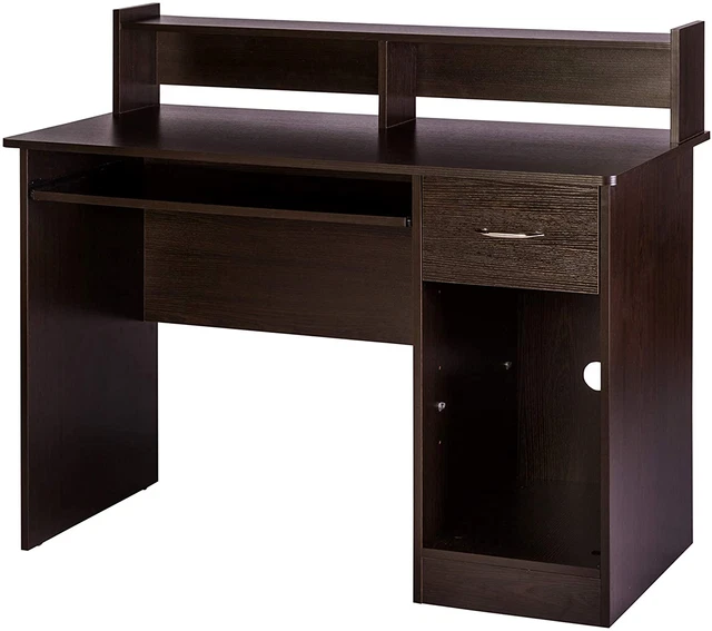 ESSENTIAL COMPUTER DESK, Hutch with PullOut Keyboard, Espresso Free