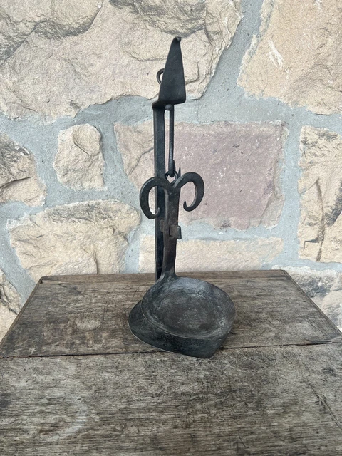 Antique Wrought Forged Iron Fat Lamp Hearth Lamp AAFA Betty Lamp