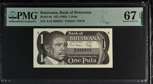 Botswana 1 Pula ND 1983 P 6 a Superb Gem UNC PMG 67 EPQ