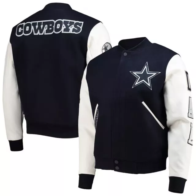 Letterman Dallas Cowboys Black and White Varsity Jacket With Leathers Sleeves