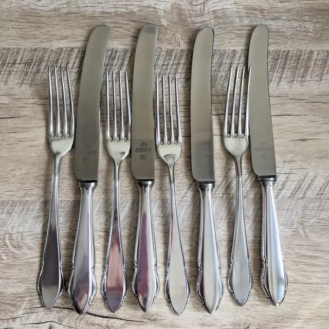 Vintage Table Cutlery by WMF, 4x Dinner Knives & Forks, Silver Plated & Nirosta