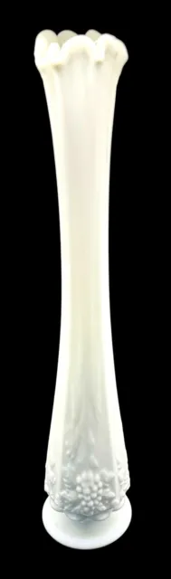 Vintage Westmoreland Milk Glass Swung Vase Paneled Grape White Scalloped 15.75”