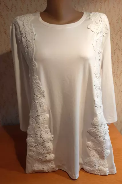 - Dress in Shirt 2XL 50 T-Shirt weiß 3 / 4 arm Damen mit aufgenähter Spitze