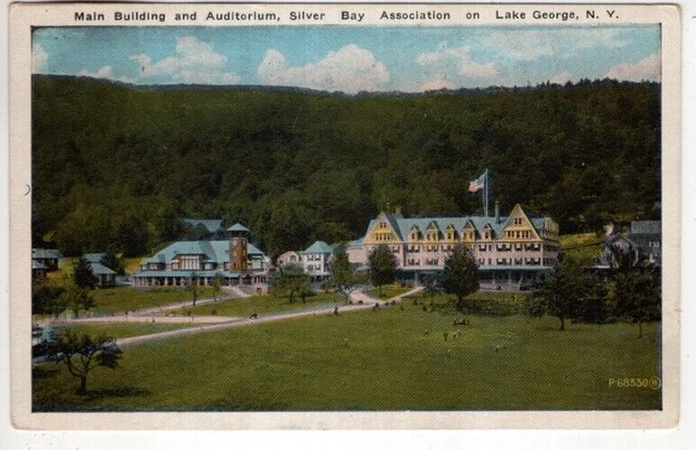 ANTIQUE Postcard   MAIN BLDG AND AUDITORIUM, SILVER BAY ASSN. ON LAKE GEORGE, NY