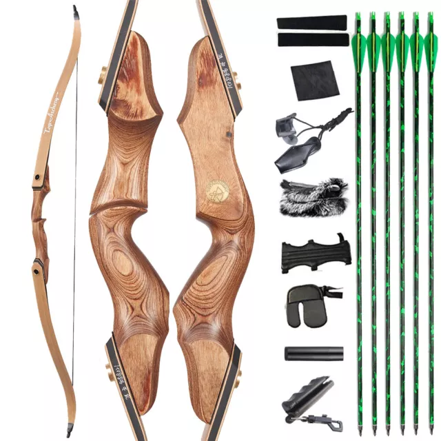 60" Takedown Wooden Recurve Bow 30-50lbs Laminated Limbs Archery Hunting Target