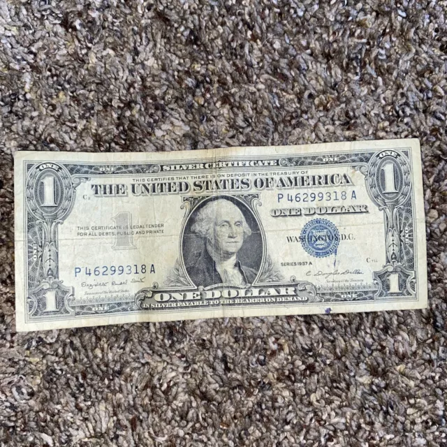 One Rare Blue Note Seal Smear 1957 1 Dollar Bill Silver Certificate Series A