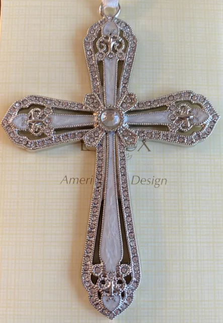 Lenox Cross Ornament Platinum Crystal & Enamel Accents #826565 New In Box