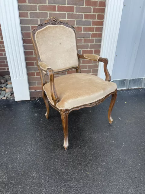 French Louis XV carved wood Upholstered Dining walnut Chair 40x25x21 As Is French Louis XV carved wood Upholstered Dining walnut Chair 40x25x21 As Is