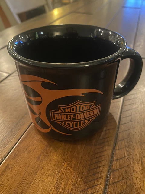 2004 Harley Davidson Motorcycle Coffee Mug Black with Orange Flames Logo