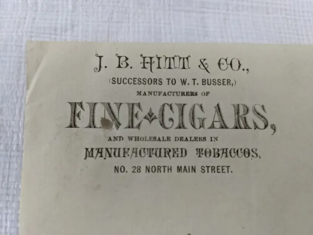 Hitt Cigars Tobacco Antique Ephemera Letterhead Letter Receipt Paper Box 1880s