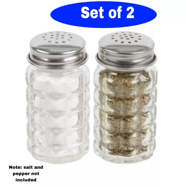 Set of 2 Retro Style Glass Salt and Pepper Shakers 1.5 oz with Stainless Tops