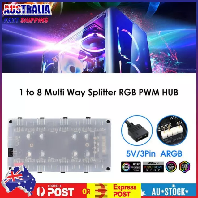 5V/3 Pin ARGB Fan PWM HUB 1 To 8 Splitter for PC Motherboard (SATA+Shell)
