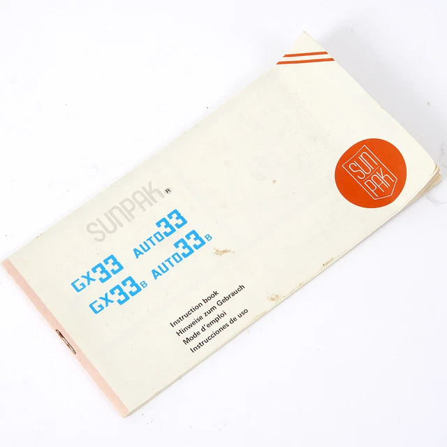 ORIGINAL SUNPAK GX33, GX33B, AUTO 33 & AUTO33B FLASH INSTRUCTION MANUAL c. 1977