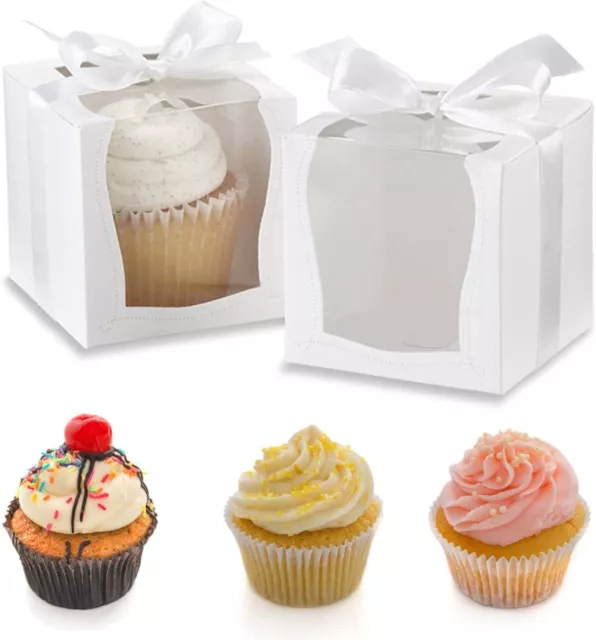 36 Cupcake Boxes Single Individual Cup Cake Box with Window Removable Inner Tray