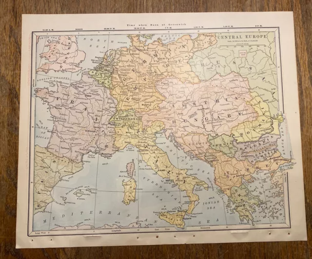 1892 Central Europe Antique Atlas Map Butler's Complete Geography