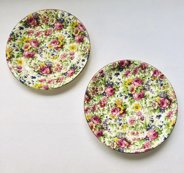 2 Royal Winton Grimwades Summertime Chintz Pre-1960 Saucers Tyndale Roder 6 1/8"