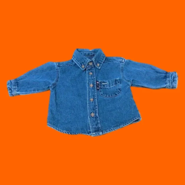 'Lil 66' Route 66 Toddler Front Pocket Button Down Collar Blue Denim Jacket 12M