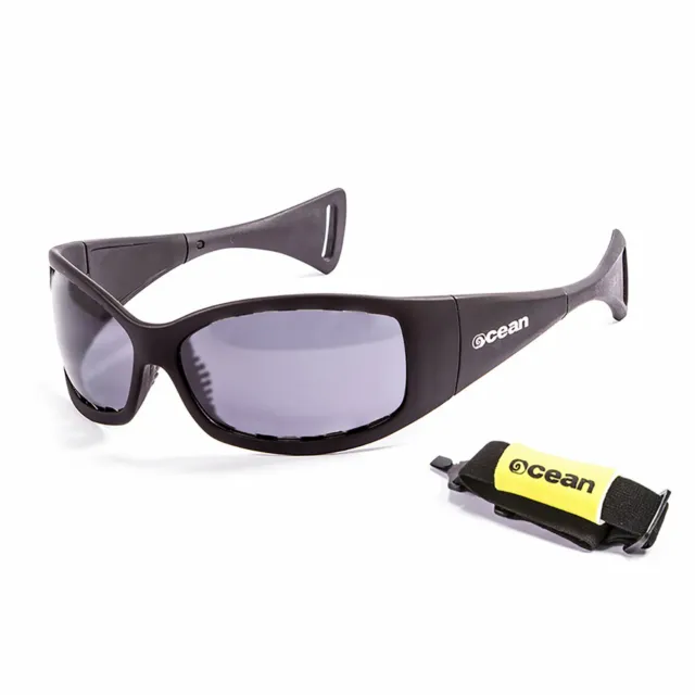 OCEAN MENTAWAY Floating Sunglasses Kiteboarding, Shiny Black & Smoke Lens