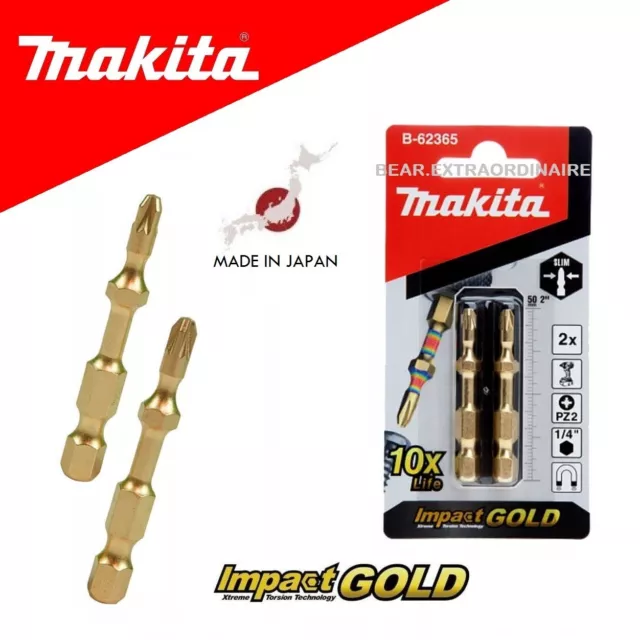 Makita PZ2 Screwdriver Bits x2 Impact Gold Extreme Torsion 50mm Pozi Driver 2"