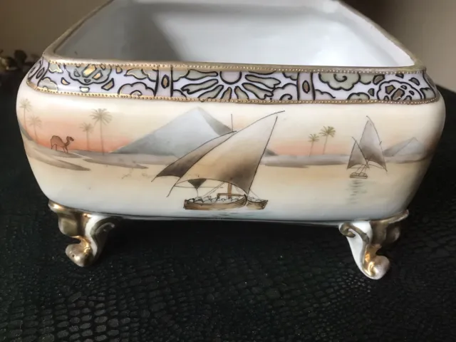 Vintage Hand Painted Nippon Footed Gold Gilt Moriage Bowl Beautiful 7 1/4 Inch
