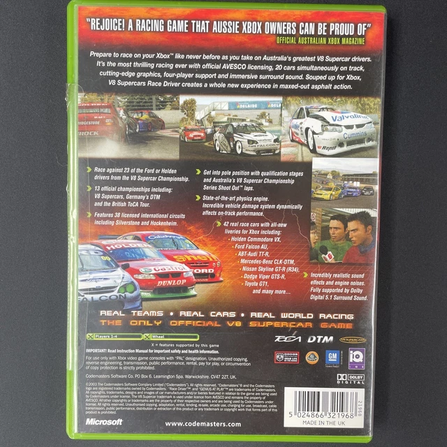V8 SUPERCARS AUSTRALIA Race Driver - Xbox With Manual - PAL Free Post