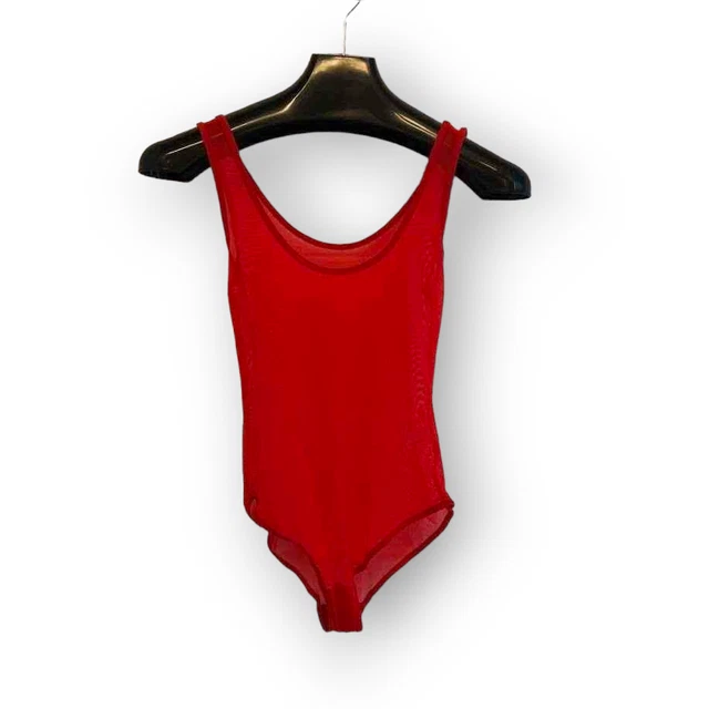 ICONIC American Apparel Red Mesh See Through Tank Bodysuit sz M new