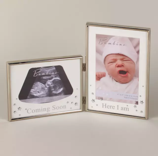 Newborn Photo Frame Silver Plated Scan and New Baby 'Here I am' Baby Shower Gift