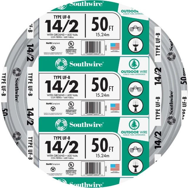 Southwire 50 Ft. 14 AWG 2-Conductor UFW/G Electrical Wire 13054222 Southwire