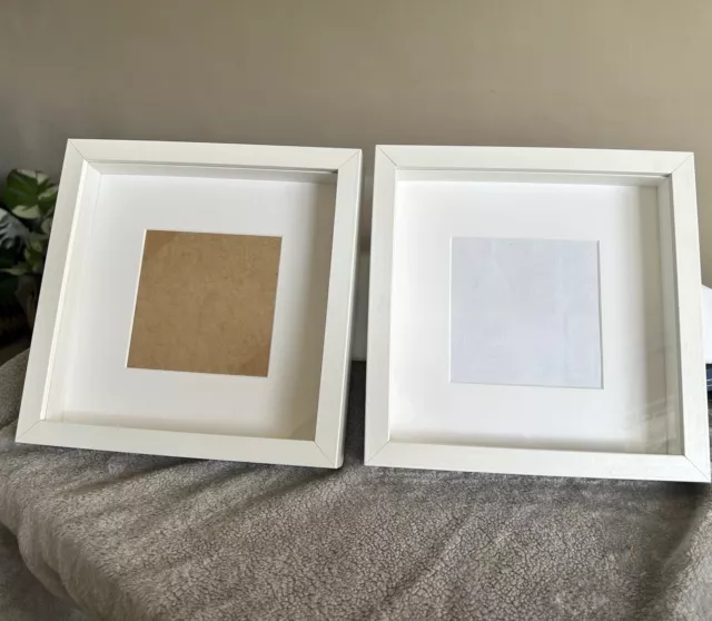 IKEA RIBBA Set of 2 Frames 23x23cm 3D 3cm White Deep Glass Display Photos