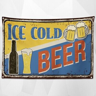 ICE COLD BEER Cocktails Wine Banner Flag Wall Painting Black Party Art Poster
