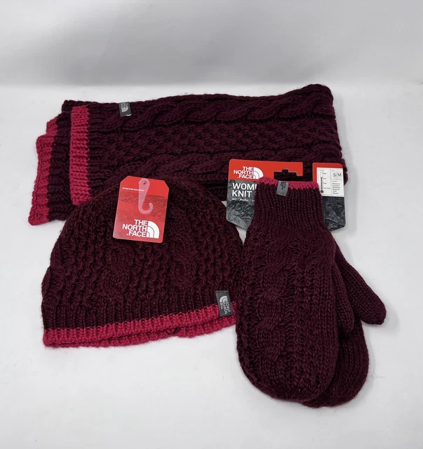 The North Face Cable Minna Mitt Beanie, Scarf, & Mitten Set Garnet Red