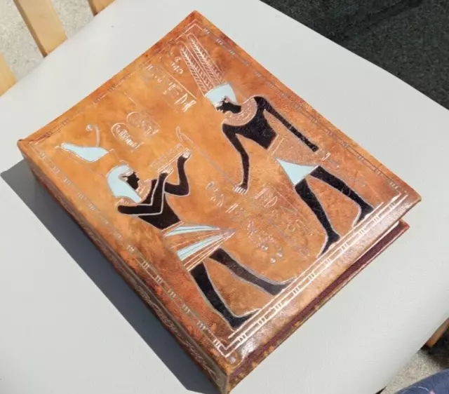 Camel Leather Photo Album Handmade Egyptian Hieroglyphics Embossed Holds 128