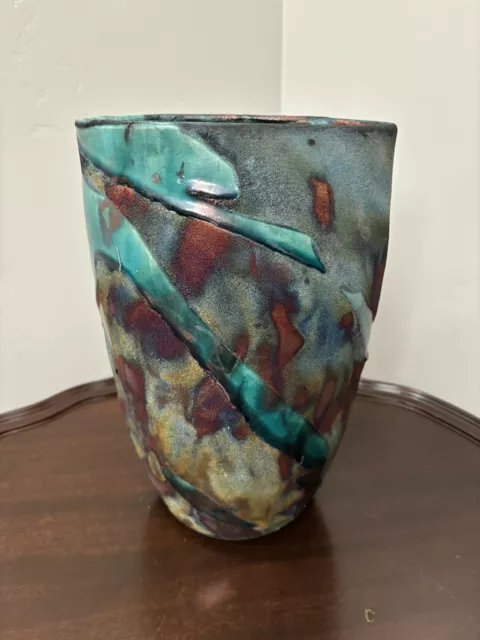 Rare Beautiful Vintage Raku Pottery Vase Signed And Dated Abstract Art Pottery