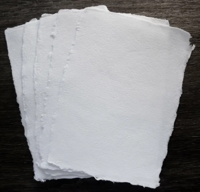 Echt handgeschöpft Büttenpapier, Briefpapier, naturweiß, 5 Blatt A5, 125g/m²
