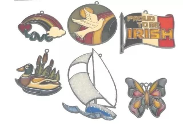 Sun Catchers Stained Glass Lot Nautical Set 6 Bird Rainbow Butterfly VTG Funky