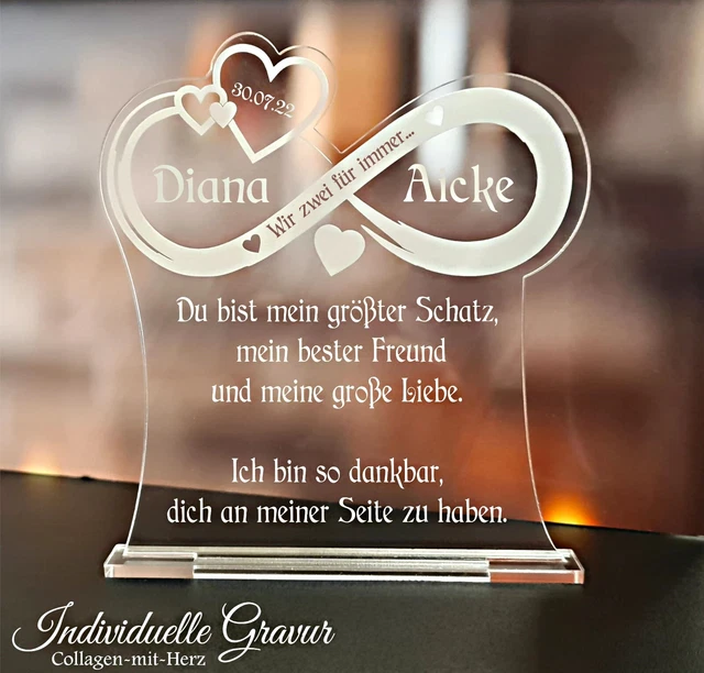 AUFSTELLER INFINITY WUNSCHGRAVUR Acryl Liebe Hochzeit Valentinstag Geschenk WOW EUR 16,99 - DE