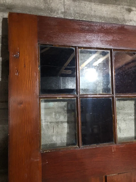 Antique Craftsman Interior Wood Stained Entry Door /w Red Glass & 8 Panes 34x82 7
