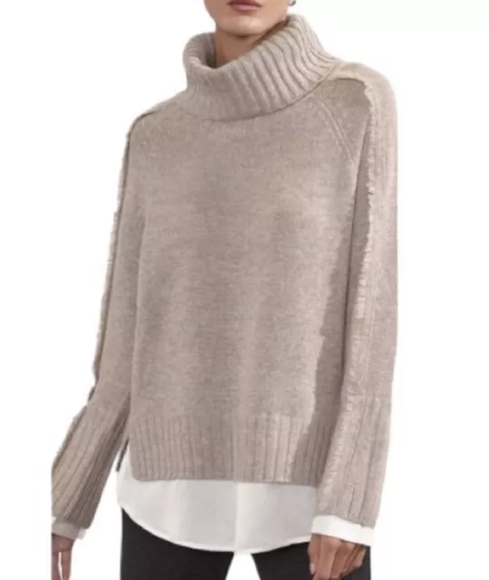 NWT Brochu Walker the Jolie Fringe Layered Wool Cashmere Sweater Light Chia L