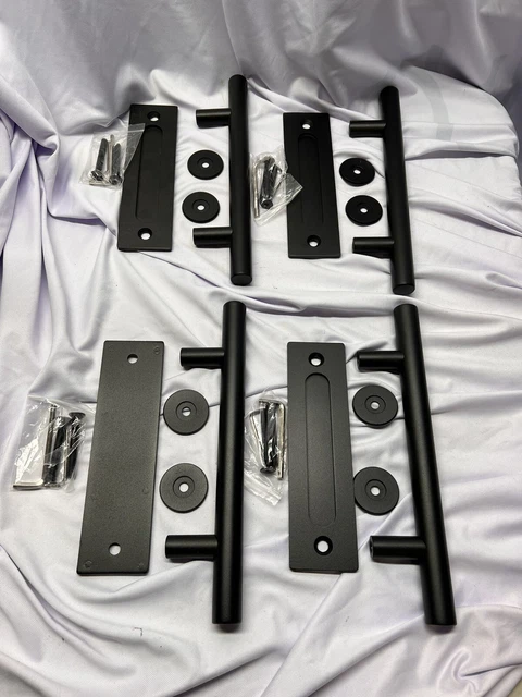 4 x 12" Sliding Barn Door Pull Flush Handle Hardware Set Cast Iron Matte Black