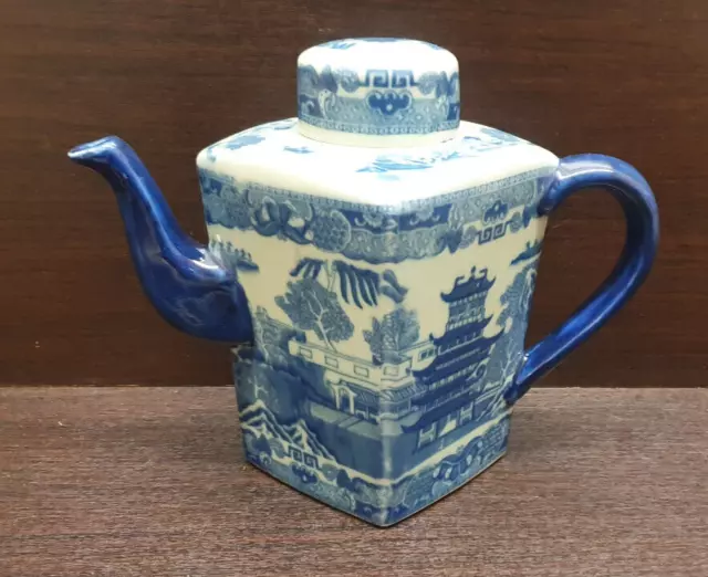 Large blue and white coffee pot tea pot ironstone staffordshire