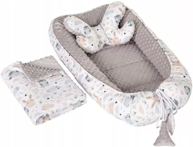 3 in 1 Babynest Babynestchen Kuschelnest Nest doppelseitig Minky/Baumwolle Kokon