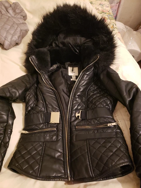 Giacca con cappuccio donna/ragazza pelliccia sintetica River Island taglia 4 petite