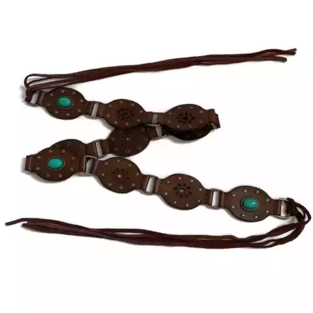 Chico's Leather belt with turquoise color accents and studs brown One Size