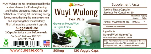 CurEase Fujian Wuyi Wulong Oolong Weightloss Diet Tea Pills ~ 120 Vegan Capsule 2